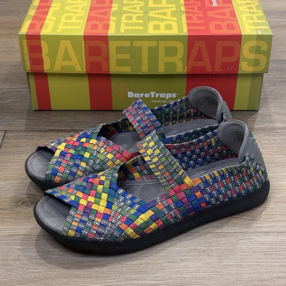 BareTraps Women’s 6 Ivette Multicolor Peep Toe Woven Mary Janes Artsy Whimsical